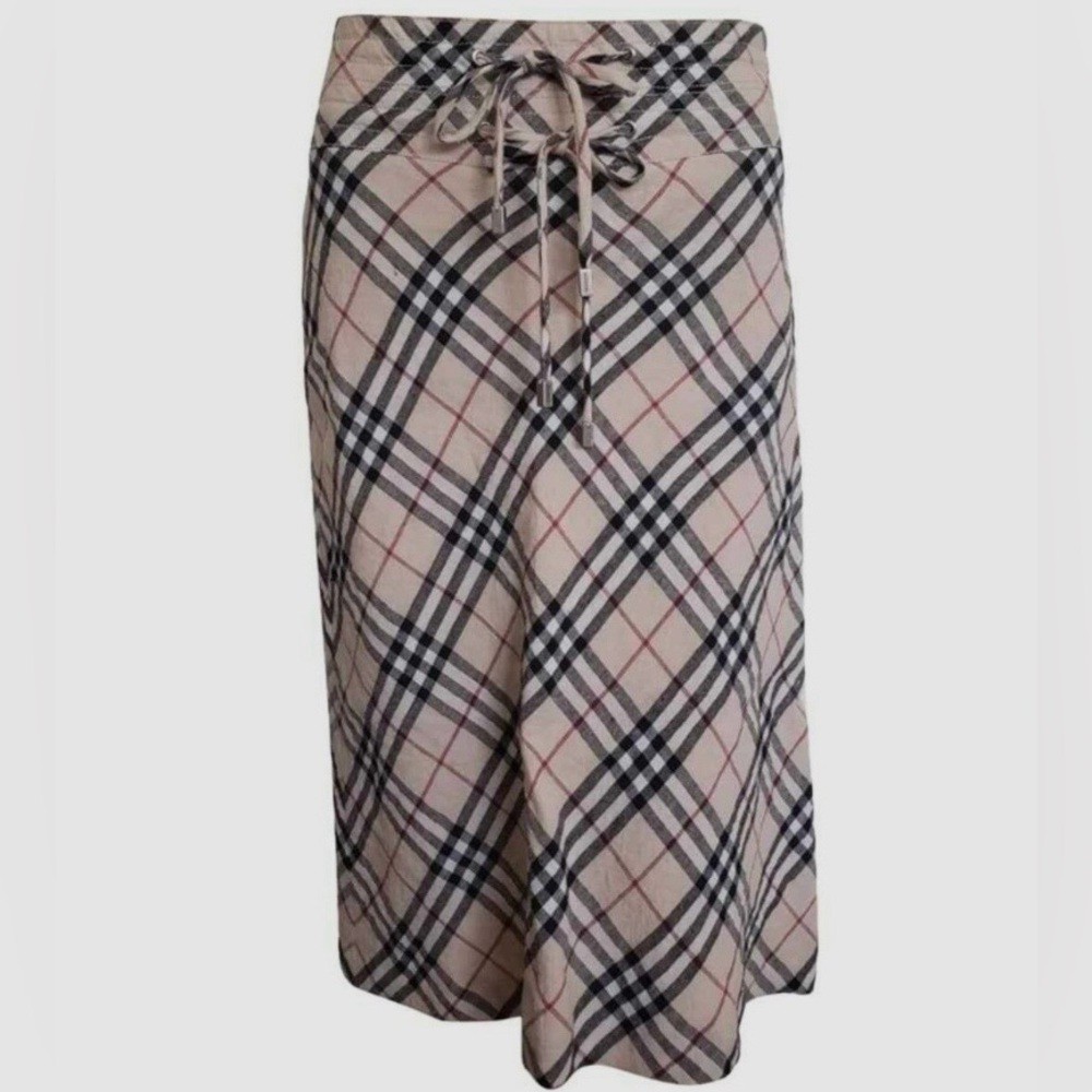 NEW!! Authentic Burberry Iconic Check Linen Midi Skirt